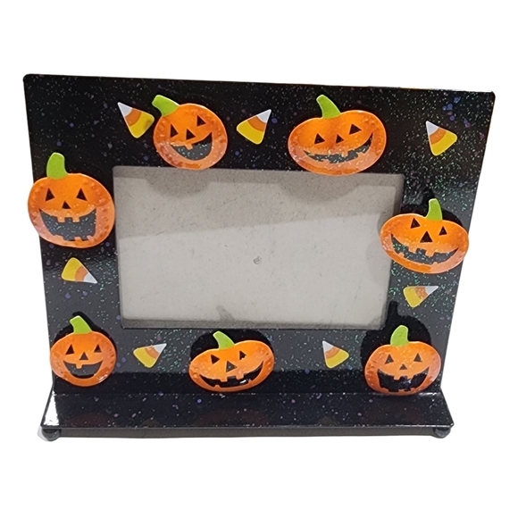Other - Halloween Pumpkin candy corn black metal Picture frame